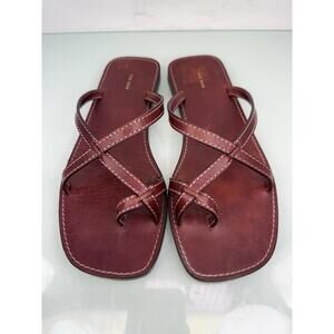 The Row Canal Burgundy Leather Toe Loop Sandals Framboise EU 36.5 Italy